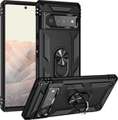 Voor Google Pixel 6 Pro schokbestendige TPU + pc-beschermhoes met 360 graden roterende houder (zwart)