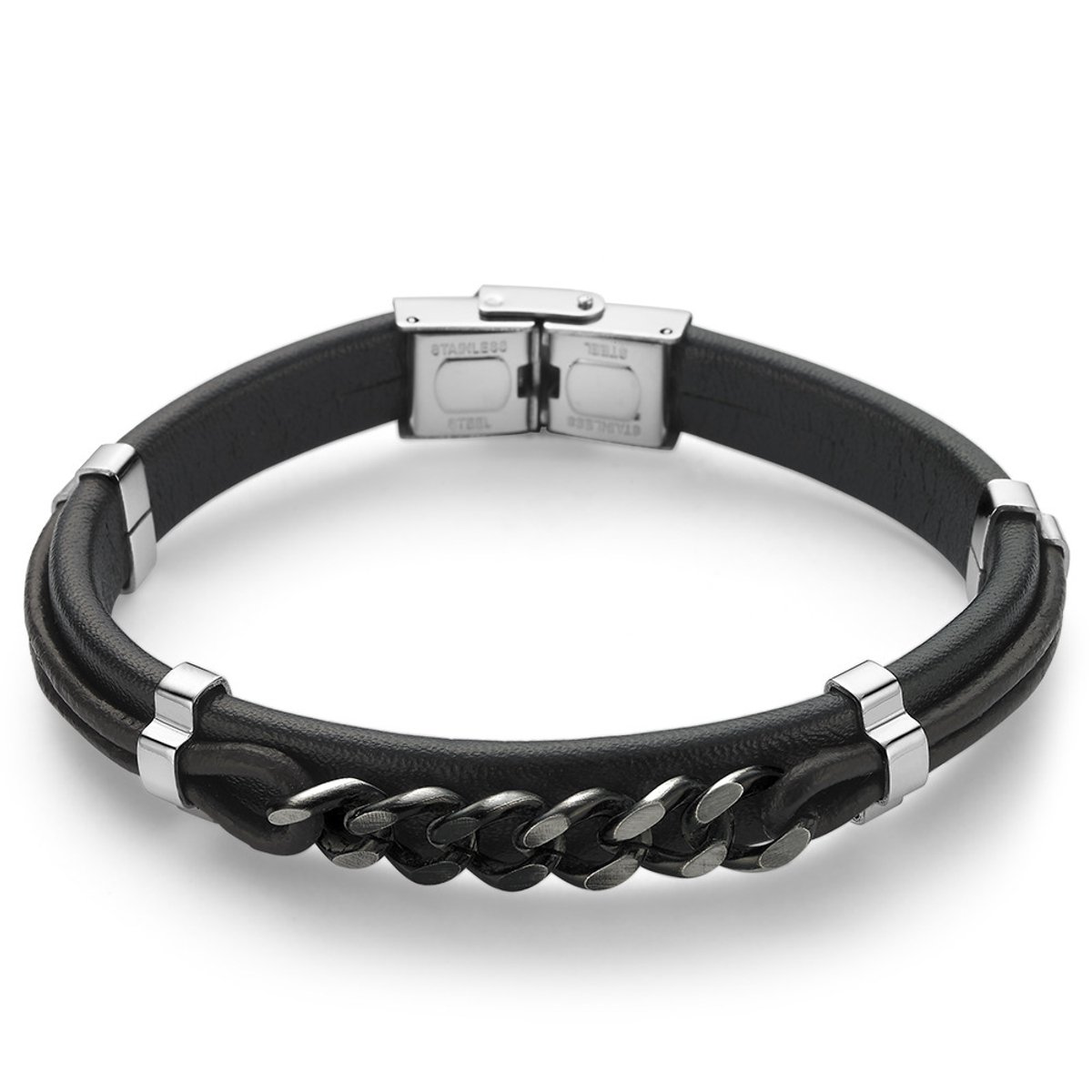 Twice As Nice Armband in edelstaal, zwart en bruin Zwart 21cm
