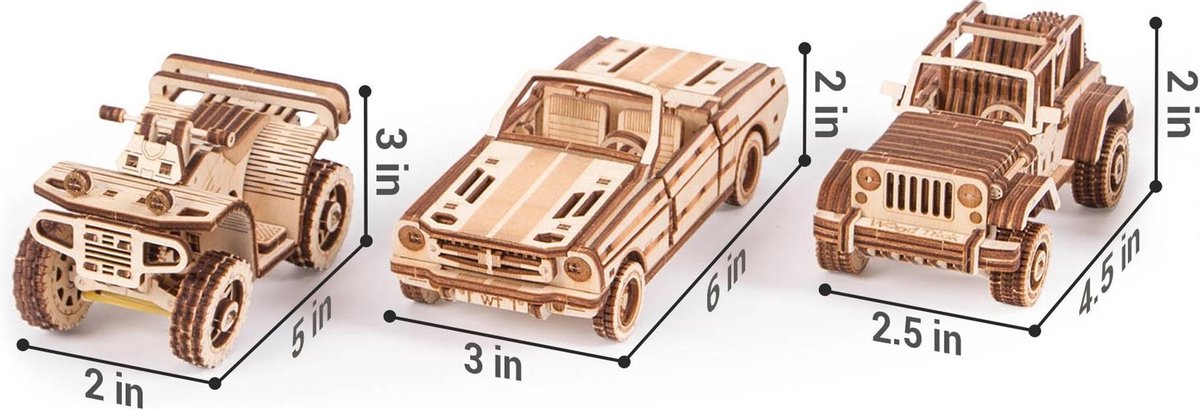 Wood Trick - Modelbouw 3D houten puzzel – Auto set 3 stuks (WDTK079) – 264 stuks - Geen lijm noch verf nodig — afbeelding 4