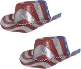 4x stuks cowboy glitterhoed USA thema - Voor volwassenen - Carnaval verkleed hoeden