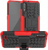 Voor LG K22 Tyre Texture Shockproof TPU + PC beschermhoes met houder (rood)