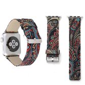 Voor Apple Watch Series 3 & 2 & 1 38 mm retro zijden canvas + echt lederen polshorlogeband (zwart + blauw)