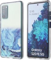 Voor Samsung Galaxy S20 FE marmerpatroon glitterpoeder schokbestendig TPU-hoesje met afneembare knoppen (blauw)