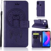 Windgong Uil Embossing Patroon Horizontale Flip lederen tas met houder & kaartsleuven & portemonnee voor Xiaomi Redmi Note 6 Pro (paars)