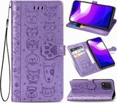 Voor Xiaomi Mi 10 Lite 5G mooie kat en hond reliëfpatroon horizontaal flip lederen tas, met houder & kaartsleuven & portemonnee & cartoon sluiting & lanyard (paars)