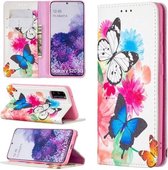 Voor Samsung Galaxy S20 Gekleurde Tekening Patroon Onzichtbare Magnetische Horizontale Flip PU Lederen Case met Houder & Kaartsleuven & Portemonnee (Twee Vlinders)