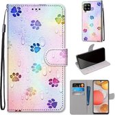 Voor Samsung Galaxy A42 5G Gekleurde Tekening Cross Textuur Horizontale Flip PU Lederen Case met Houder & Kaartsleuven & Portemonnee & Lanyard (Voetafdruk Waterdruppels)