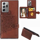 Voor Samsung Galaxy Note 20 Mandala Reliëf Magnetische Doek PU + TPU + PC Case met Houder & Kaartsleuven & Portemonnee & Fotolijst & Riem (Bruin)