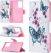 Voor Samsung Galaxy Note20 Ultra Gekleurde Tekening Patroon Horizontale Flip Leren Case met Houder & Kaartsleuven & Portemonnee (Perzik Bloesem en Vlinder)