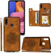 Voor Samsung Galaxy A20s Mandala reliëf PU + TPU hoesje met houder & kaartsleuven & fotolijst & riem (bruin)