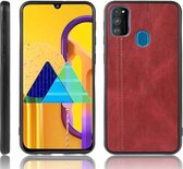 Voor Galaxy M30s Schokbestendig Naaien Koe Patroon Huid PC + PU + TPU Case (Rood)