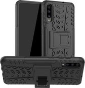 Voor Galaxy A70s Tyre Texture Shockproof TPU + PC beschermhoes met houder (zwart)