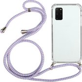 Voor Samsung Galaxy Note20 Four-Corner Anti-Fall transparante TPU beschermhoes met lanyard (paars)