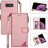 Voor Samsung Galaxy Note 8 Rits Multi-kaartsleuven Horizontale Flip PU lederen tas met houder & kaartsleuven & portemonnee & lanyard & fotolijst (Rose goud)