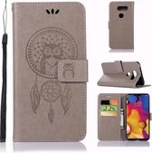 Windgong Uil Embossing Patroon Horizontale Leren Flip Case met Houder & Kaartsleuven & Portemonnee Voor LG V40 ThinQ (Grijs)