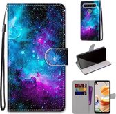 Voor LG K61 Gekleurde Tekening Cross Textuur Horizontale Flip PU Lederen Case met Houder & Kaartsleuven & Portemonnee & Lanyard (Paars Groen Sterrenhemel)