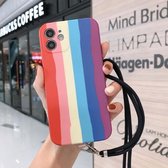 Rainbow IMD schokbestendige TPU beschermhoes met lanyard voor iPhone 11 Pro Max (donkere regenboog + zwarte lanyard)