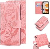 Voor LG K41S / K51S Tiger Embossing Pattern Horizontale Flip lederen tas met houder & kaartsleuven & portemonnee (roze)
