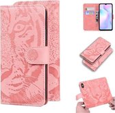 Voor Xiaomi Redmi 9A Tiger Embossing Pattern Horizontale Flip lederen tas met houder & kaartsleuven & portemonnee (roze)