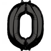 Wefiesta - Folieballon Cijfer 0 Zwart - 86 cm