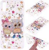 Cartoon patroon goudfolie stijl Dropping Glue TPU zachte beschermhoes voor Galaxy M10 (Loving Owl)