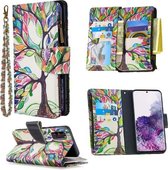 Voor Samsung Galaxy S20 Gekleurde Tekening Patroon Rits Horizontale Flip Leren Case met Houder & Kaartsleuven & Portemonnee (Boom)