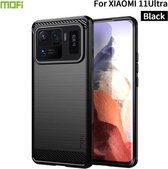 Voor Geschikt voor Xiaomi Mi 11 Ultra MOFI Gentleness-serie Geborstelde textuur Koolstofvezel Zachte TPU-hoes (zwart)