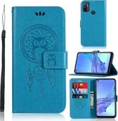 Voor OPPO A53 (2020) Windgong Uil Embossing Patroon Horizontale Flip lederen tas, met houder & kaartsleuven & portemonnee (blauw)