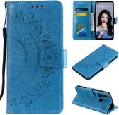 Voor Huawei P20 Lite (2019) Totem Bloem Reliëf Horizontale Flip TPU + PU lederen tas met houder & kaartsleuven & portemonnee (blauw)