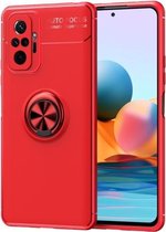 Voor Geschikt voor Xiaomi Redmi Note 10 Pro metalen ringhouder 360 graden roterende TPU-hoes (rood + rood)