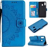 Voor Samsung Galaxy A40 Totem Bloem Reliëf Horizontale Flip TPU + PU lederen tas met houder & kaartsleuven & portemonnee (blauw)