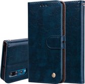 Zakelijke stijl olie wax textuur horizontale flip lederen case voor Huawei P30, met houder & kaartsleuven & portemonnee (blauw)