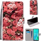 Voor OPPO A9 (2020) / A5 (2020) / A11X / A11 Gekleurde tekening Cross Texture Horizontale flip PU lederen tas met houder & kaartsleuven & portemonnee & lanyard (Pink Rose Garden)