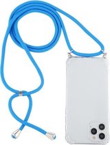 Voor iPhone 12 Pro Max schokbestendige transparante TPU-hoes met vier hoeken en draagkoord (blauw)