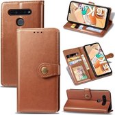 Voor LG K41S retro effen kleur lederen gesp telefoonhoes met lanyard & fotolijst & kaartsleuf & portemonnee & standaardfunctie (bruin)