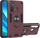 Voor OPPO Realme 5 Pro 2 in 1 Armor Series PC + TPU beschermhoes met ringhouder (wijnrood)