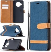 Voor xiaomi mi 10t lite 5g kleuraanpassing denim textuur lederen tas met houder & kaartsleuven & portemonnee & lanyard (donkerblauw)