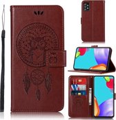 Voor Samsung Galaxy A52 5G / 4G Windgong Uil Embossing Patroon Horizontale Flip Leren Case met Houder & Kaartsleuven & Portemonnee (Bruin)