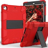 Schokbestendige tweekleurige siliconen beschermhoes voor iPad 9.7 (2018) & 9.7 (2017) & Air 2, met houder (rood + zwart)
