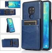 Voor Huawei Mate 20 effen kleur PC + TPU beschermhoes met houder en kaartsleuven (blauw)