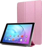 Voor Huawei Enjoy Tablet 2 10.1 inch Zijde Textuur Horizontale Flip Leren Case met Drie-vouwbare Houder (Roze)