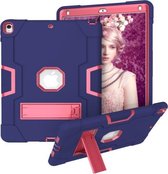 Voor iPad 10.5 contrastkleurige siliconen + pc-combinatiebehuizing met houder (marineblauw + rozerood)