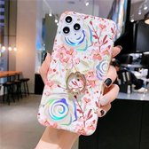 Voor iPhone 11 Pro Kleurrijke Laser Flower Serie IMD TPU Mobiele Telefoon Case Met Ring Beugel Steentjes (Lyre Coral KC4)