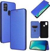 Voor ZTE Blade A7s 2020 Koolstofvezel Textuur Magnetische Horizontale Flip TPU + PC + PU lederen tas met kaartsleuf (blauw)