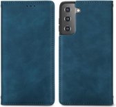 Voor Samsung Galaxy S21 Retro Skin Feel Business Magnetische Horizontale Flip Leren Case met Houder & Kaartsleuven & Portemonnee & Fotolijst (Blauw)
