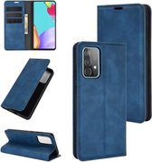 Voor Samsung Galaxy A52 5G retro-skin zakelijke magnetische zuignap lederen tas met houder & kaartsleuven en portemonnee (donkerblauw)