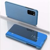 Voor Samsung Galaxy A12 vergulde spiegel horizontale flip lederen tas met houder (blauw)