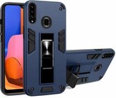 Voor Samsung Galaxy A20s 2 in 1 pc + TPU schokbestendige beschermhoes met onzichtbare houder (blauw)