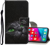 Voor iPhone XS Max Gekleurd tekeningpatroon Horizontaal leren flip-hoesje met houder & kaartsleuven & portemonnee (zwarte kat)