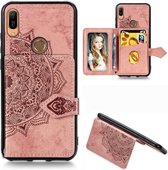 Voor Huawei Y6 (2019) Mandala Reliëf Magnetische Doek PU + TPU + PC Case met Houder & Kaartsleuven & Portemonnee & Fotolijst & Riem (Rose Goud)